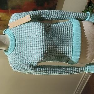 NWT KSUBI CHUNKY WAFFLE KNIT SWEATER. SIZE 0.  Teal and Grey